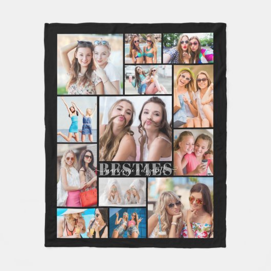 Besties 13 Foto Collage Best Friends Script Black Fleecedecke (Vorderseite)