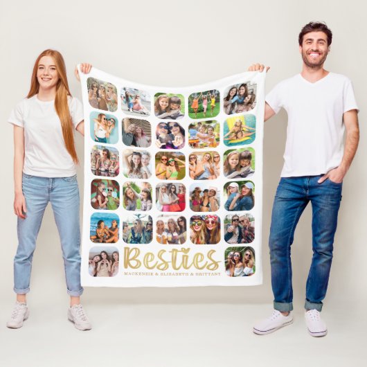 BESTIES 27 Foto Collage Personalisiert White Gold Fleecedecke (Beispiel)