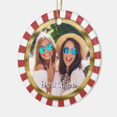Besties 2 Foto Rund mit roten Streifen Keramik Ornament (Links)