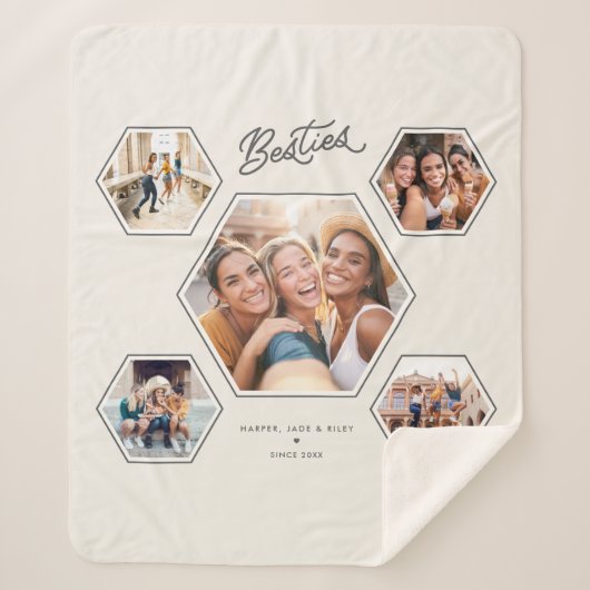 Besties 5 Photo Collage Custom Friendship Keepsake Sherpadecke (Vorderseite)