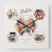 Besties 5 Photo Custom Collage Script Keepsake Quadratische Wanduhr (Vorderseite)
