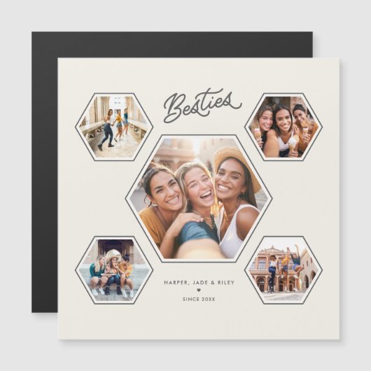 Besties 5 Photo Custom Collage Script Magnet (Vorne/Hinten)