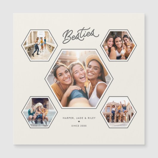 Besties 5 Photo Custom Collage Script Magnet (Vorderseite)