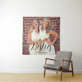 Besties Anpassbare Text-Foto-Tapisserie Wandteppich