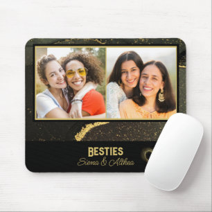 Besties Best Friend Foto Black and Gold Mousepad