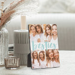 Besties | Best Friends 4 Foto Collage Fotoplatte<br><div class="desc">Erinnern Sie sich an diese wunderschöne Collage-Plakette aus Foto mit 4 beliebten Fotos,  in der Mitte mit hellgrün geprägten Schriftzeichen "besties".</div>