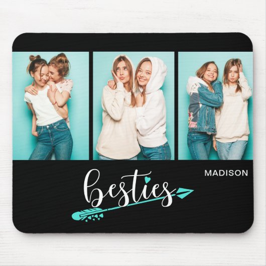 Besties Best Friends Drei Fotos Personalisierter N Mousepad (Vorne)