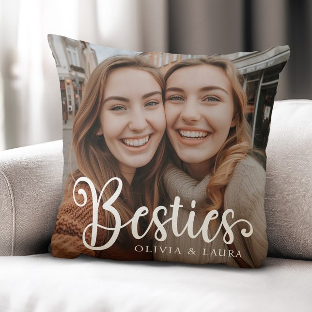 Besties best friends individuellen Namens Foto Kissen (Besties best friends custom names photo throw pillow)