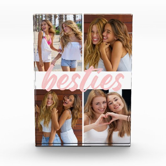 Besties Best Friends Pink Brush Script Collage Fotoblock (Vorderseite)