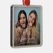 Besties | Best Friends Typografy Foto Ornament Aus Metall (Rechts)