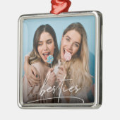 Besties | Best Friends Typografy Foto Ornament Aus Metall (Links)