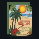 Bestie's Birthday Reggae Jam Personalisiert Einladung<br><div class="desc">Mit diesem lebhaften und lebendigen Design mit einer tropischen Strandszene laden Sie Ihre Freunde zum Geburtstag der Reggae Jammin ein. Der gesamte Text ist anpassbar und auch die Hintergrundfarben</div>
