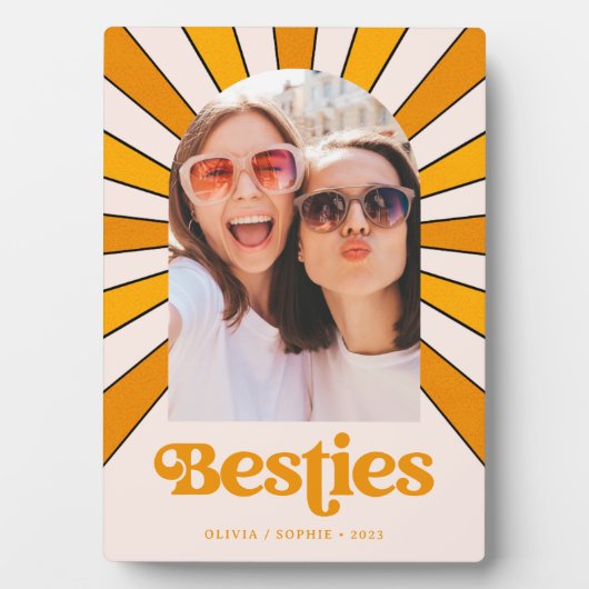 Besties | Boho Retro Sun und Foto Die besten Freun Fotoplatte (Vorderseite)