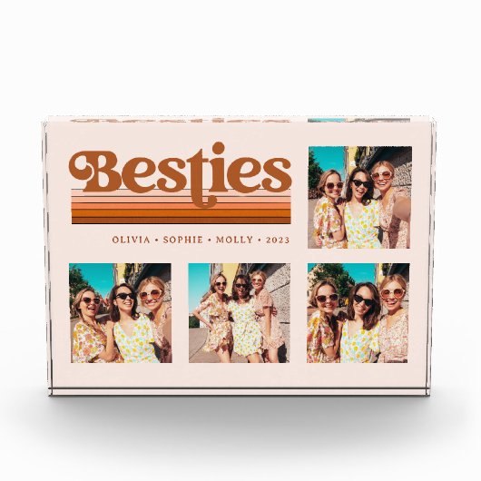 Besties | Boho Retro Terracotta Text und Streifen Fotoblock (Vorderseite)