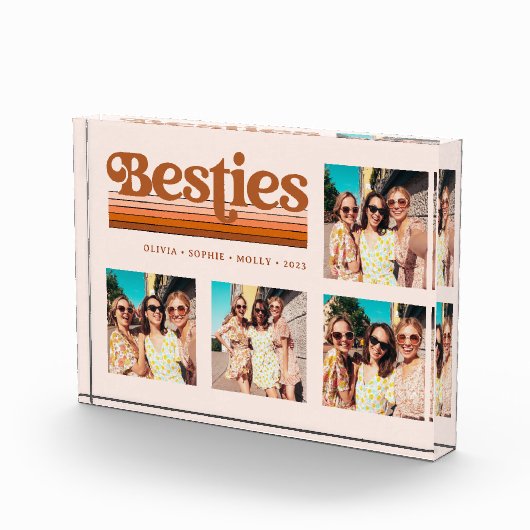 Besties | Boho Retro Terracotta Text und Streifen Fotoblock (Rechts)