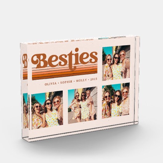 Besties | Boho Retro Terracotta Text und Streifen Fotoblock (Links)