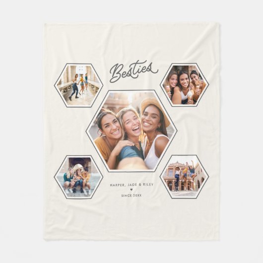Besties Custom 5 Photo Collage Friendship Keepsake Fleecedecke (Vorderseite)