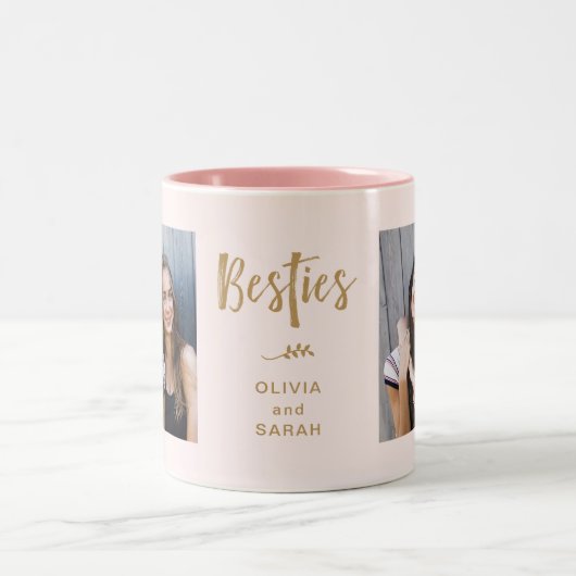 Besties | Die besten Freunde Zwei Fotos und Modern Zweifarbige Tasse (Mittel)