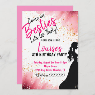 Besties Doll Pink Glitzer Party Geburtstag Einladung