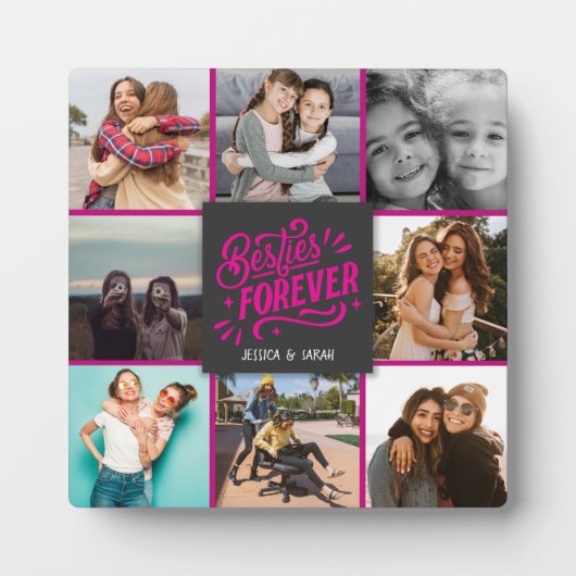 Besties ewig heiß rosa Text 8 Foto Collage Fotoplatte (Vorderseite)