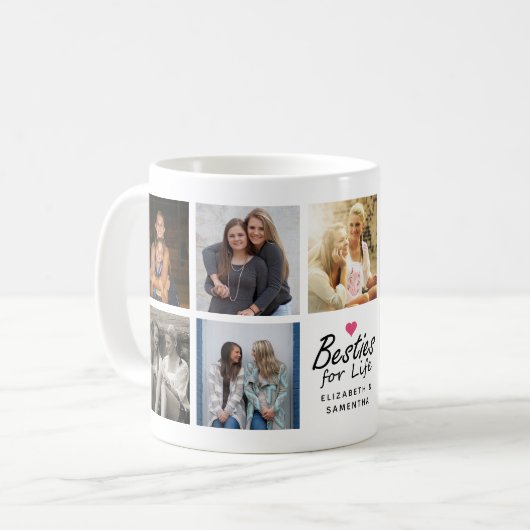 Besties for Life Script Best Friends Foto Collage Kaffeetasse (Vorderseite Links)
