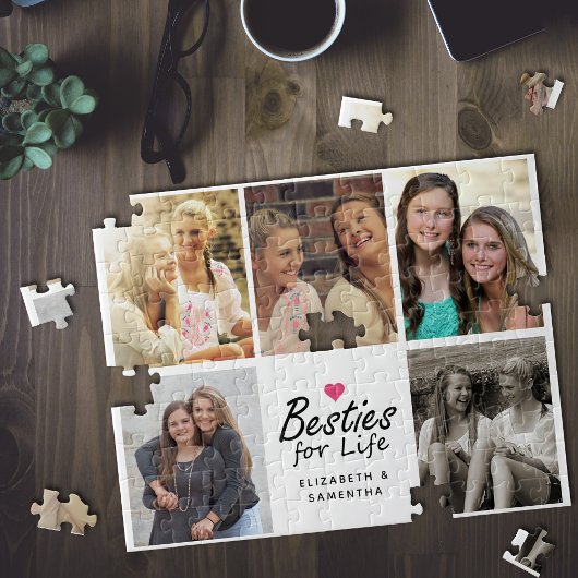Besties for Life Script Best Friends Foto Collage Puzzle