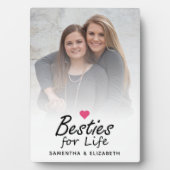 Besties for Life Script Best Friends Foto & Heart Fotoplatte (Vorderseite)
