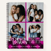 Besties Forever 4 Foto Collage Pink Kariert Friend Notizblock (Vorderseite)