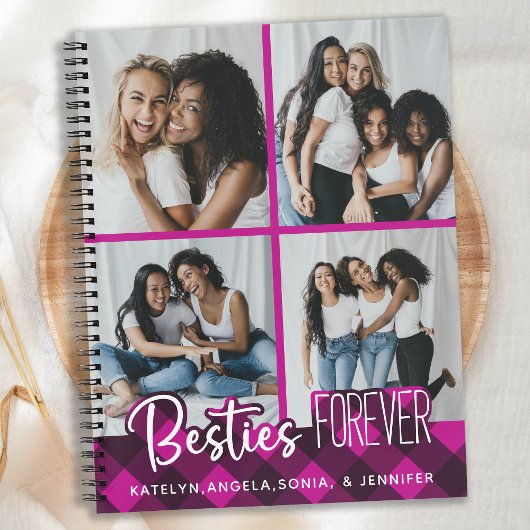 Besties Forever 4 Foto Collage Pink Kariert Friend Notizblock
