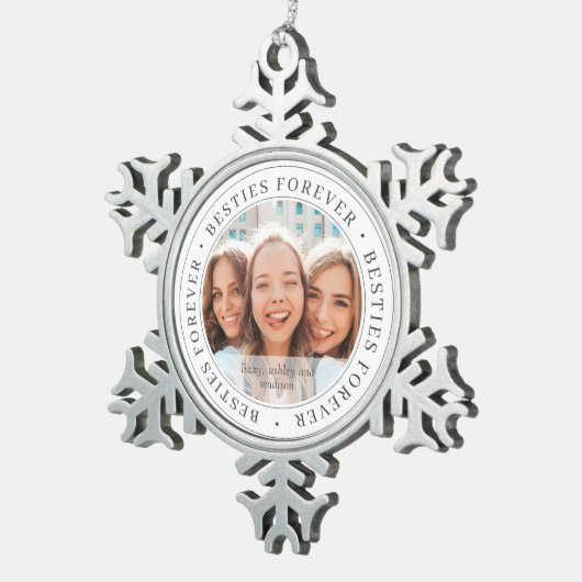 Besties Forever BESTE FREUNDIN Einfaches modernes  Schneeflocken Zinn-Ornament (Rechts)