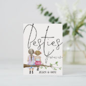 Besties Forever Friends Names Girls Script Postcar Postkarte (Stehend Vorderseite)