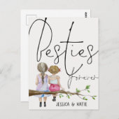 Besties Forever Friends Names Girls Script Postcar Postkarte (Vorne/Hinten)