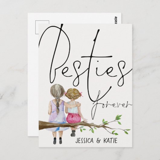 Besties Forever Friends Names Girls Script Postcar Postkarte (Vorne/Hinten)