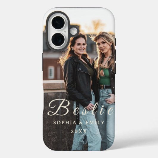 Besties Forever iPhone 16 Hülle – Foto & Name (Rückseite)