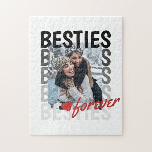 Besties Forever Ombre Typografy Foto Overlap Puzzle (Vertikal)