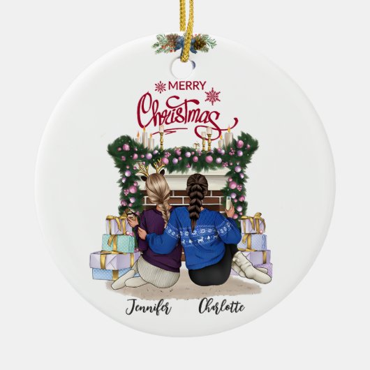 Besties Forever Personalisierte Weihnachtsfeier Keramik Ornament (Vorne)