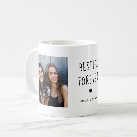 Besties Forever | Zwei handgeschriebene Fotos Kaffeetasse (Vorderseite Links)