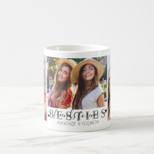 BESTIES Friends Forever Script 3 Foto Personalize Kaffeetasse (Mittel)