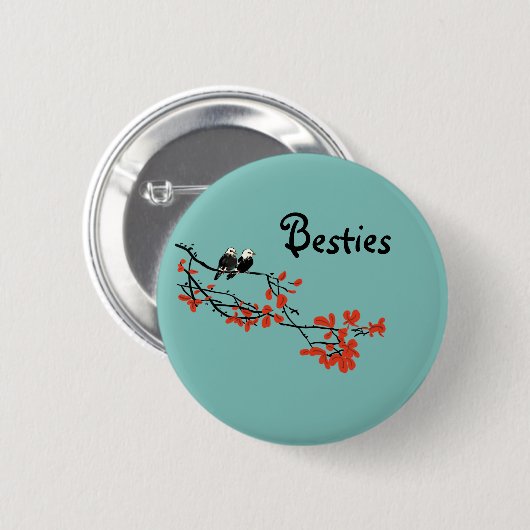 Besties Gift Two Birds on Tree Branch Button (Vorne & Hinten)