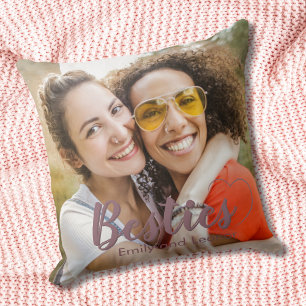Besties Herz Foto mit Namen Pink Schrift Kissen