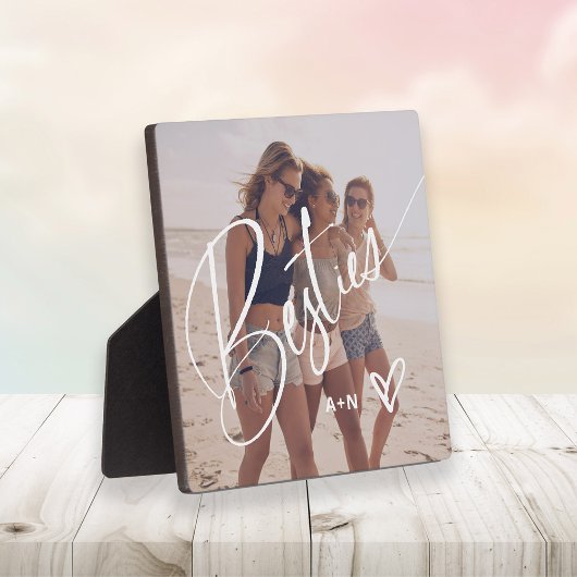 Besties in Trendy Script | Ihr Foto mit Herz Fotoplatte