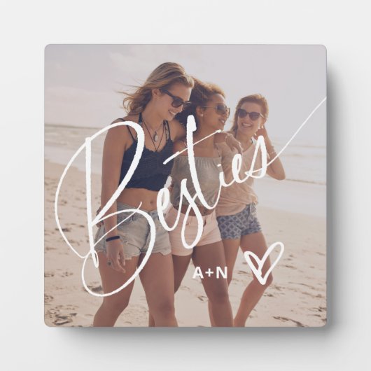 Besties in Trendy Script | Ihr Foto mit Herz Fotoplatte (Vorderseite)