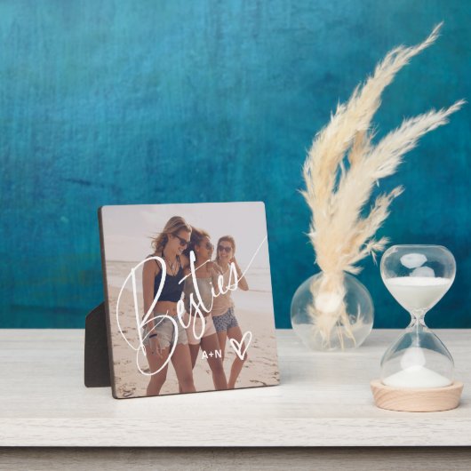 Besties in Trendy Script | Ihr Foto mit Herz Fotoplatte (InSitu)
