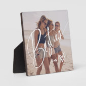 Besties in Trendy Script | Ihr Foto mit Herz Fotoplatte (Vorderseite)