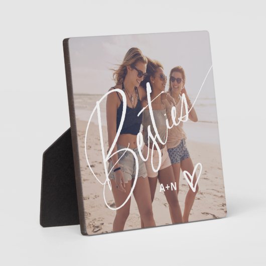 Besties in Trendy Script | Ihr Foto mit Herz Fotoplatte (Vorderseite)