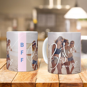 Besties in Trendy Script Zwei Fotos mit Herz Kaffeetasse