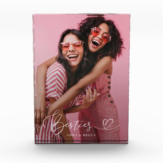 Besties Modern Heart Script Keepake Fotoblock (Vorderseite)