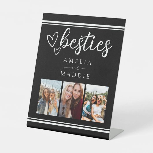 Besties Modern Photo Collage Black and White Sockelschild (Vorderseite)