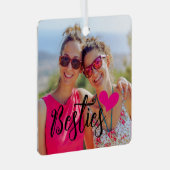 Besties Niedlich Hot Pink Heart Foto Ornament Aus Metall (Vorderseite Rechts)
