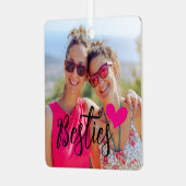 Besties Niedlich Hot Pink Heart Foto Ornament Aus Metall (Vorderseite links)